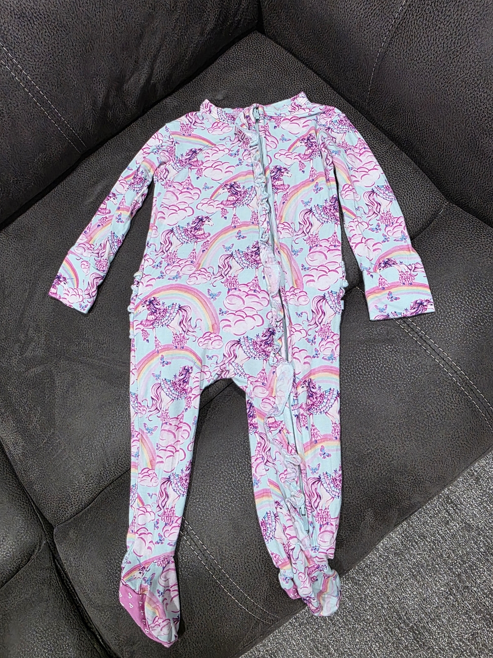 Pink Unicorn & Rainbow Footed One-Piece Pajamas for Kids